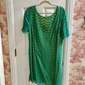 - Boden emerald green/chartreuse lace dress. Size 14.